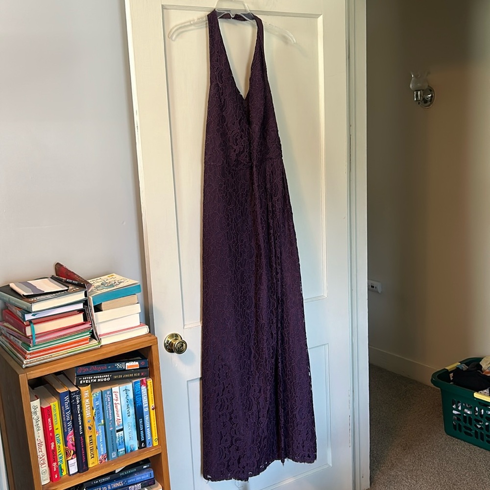 David's Bridal Purple Lace Halter Evening Dress